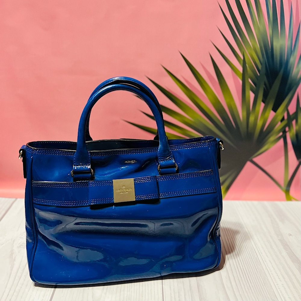 Kate Spade Blue Patent Leather Handbag w/ Bow Detail